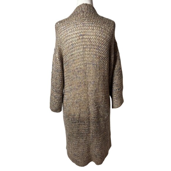 Wool Blend Chunky Knit Open Cardigan Sweater Brown Long Womens M soft cozy - Picture 3 of 10